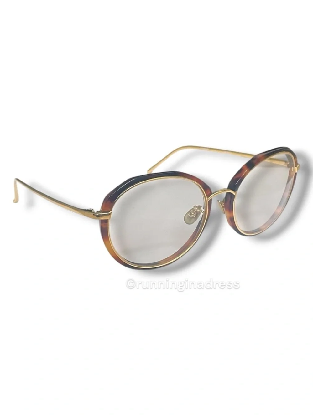 Linda Farrow LFL630 C2 Tortoiseshell Angular Round 22K Gold Glasses